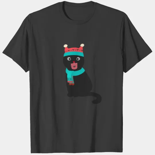 Christmas Cute Black Cat In Christmas Outfit T-shirt