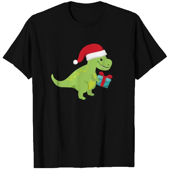 Cute xmas dinosaur with gift box T-shirt