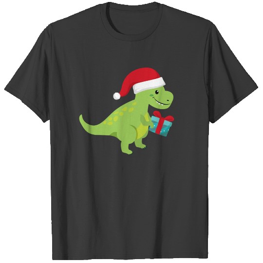 Cute xmas dinosaur with gift box T-shirt
