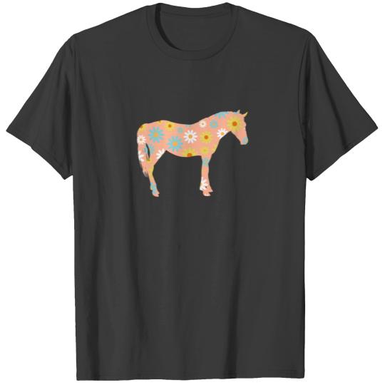 Colorful Horse Silhouette Floral Print Animal T-shirt