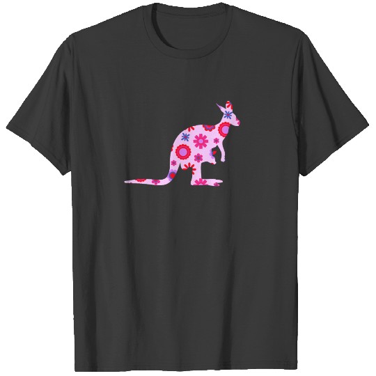 Colorful Kangaroo Silhouette Floral Print Animal T-shirt