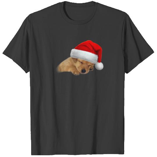 Cute Yellow Lab Puppy Dog Santa Hat T-shirt