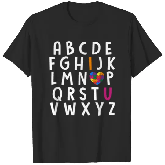 Discover Autism Awareness Alphabet Typographic T-shirt