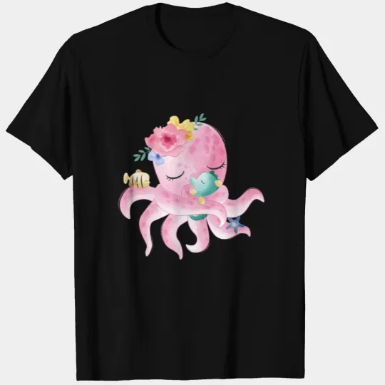 Quirky Octopus with Flowers T-shirt
