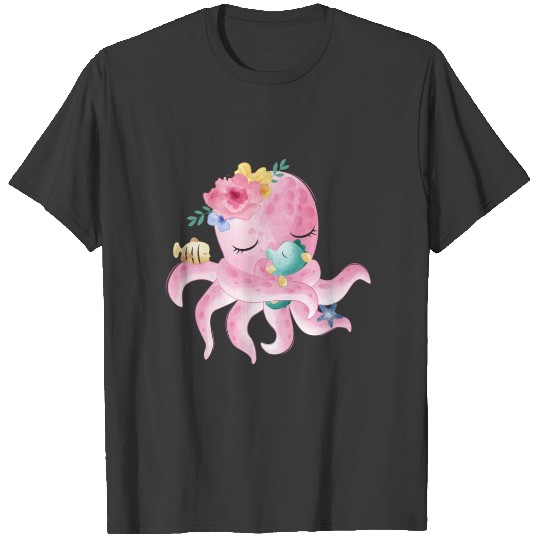 Quirky Octopus with Flowers T-shirt