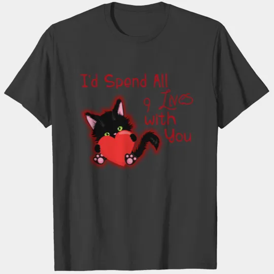 9 Lives Valentine's Day Cute Cat Heart T-shirt