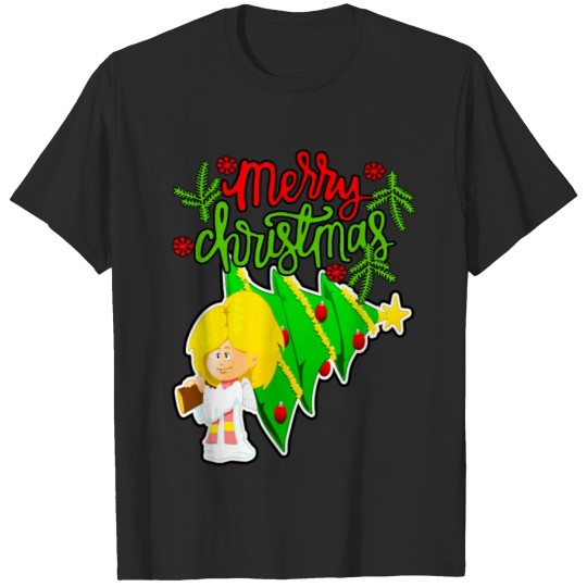 Discover Merry Christmas Beautiful Angel with a Tree T-shirt