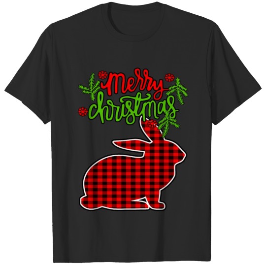 Discover Merry Christmas Cute and Beautiful Plaid Rabbit T-shirt