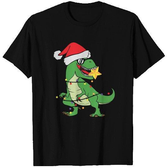 Funny Trex Christmas Light Santa Hat Xmas Present T-shirt