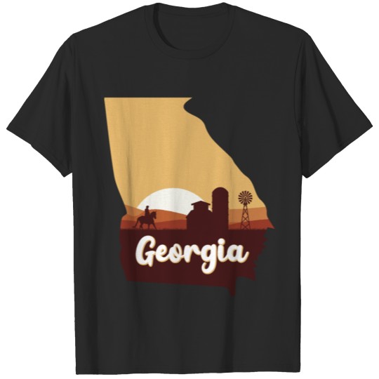 Discover Georgia Map Sunset Windmill Cowboy Barn Souvenir T-shirt