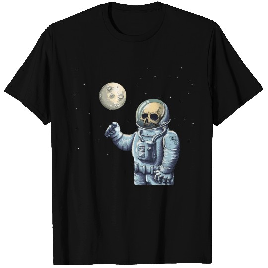Skeleton astronaut suit holding the moon space T-shirt