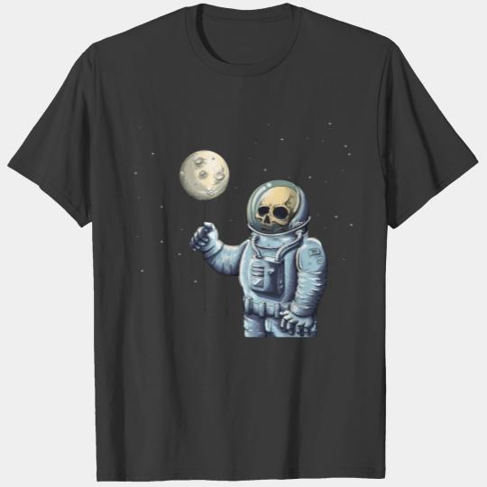 Skeleton astronaut suit holding the moon space T-shirt