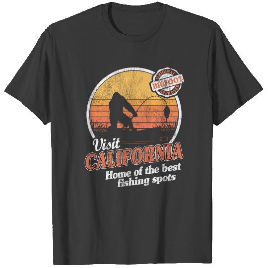 Funny Bigfoot Sasquatch Fishing Gift Vintage Retro T-shirt