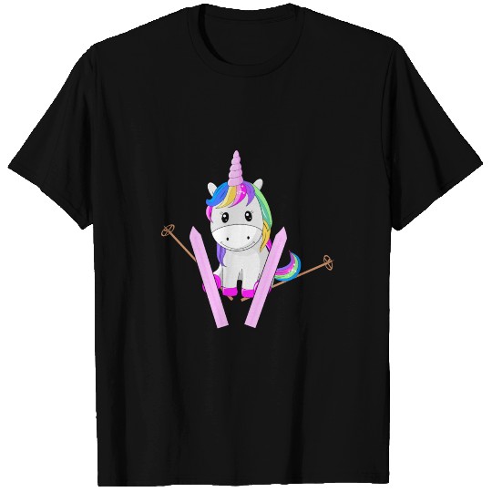 Unicorn rainbow glitter ski snow winter T-shirt