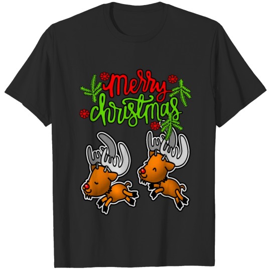 Discover Merry Christmas Cute and Beautiful Deer Cartoon T-shirt