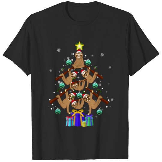 Discover Christmas Tree Holiday Sloth Santa Hats T-shirt