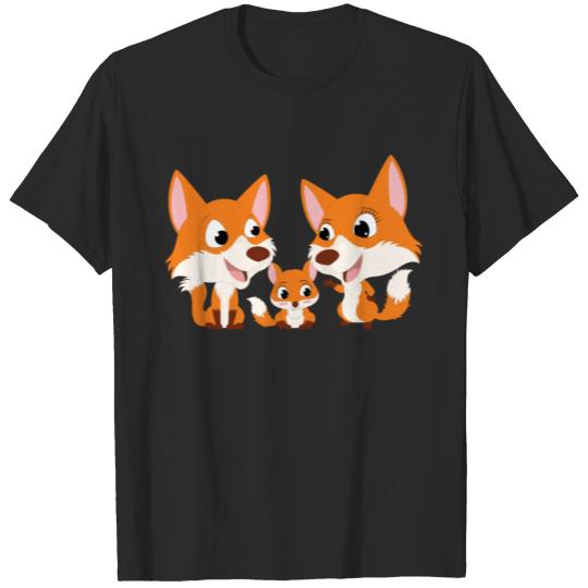 Fox Family Cartoon Children Animal Motif T-shirt