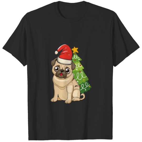 Discover Pug Christmas Tree Lights Cute Santa Dog Merry T-shirt