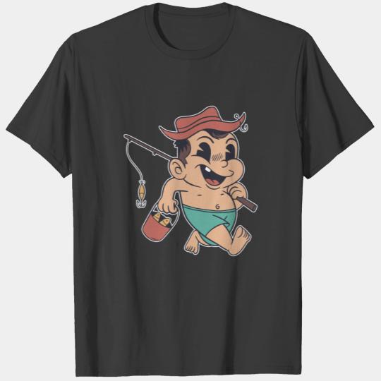 kid with fishing rod T-shirt