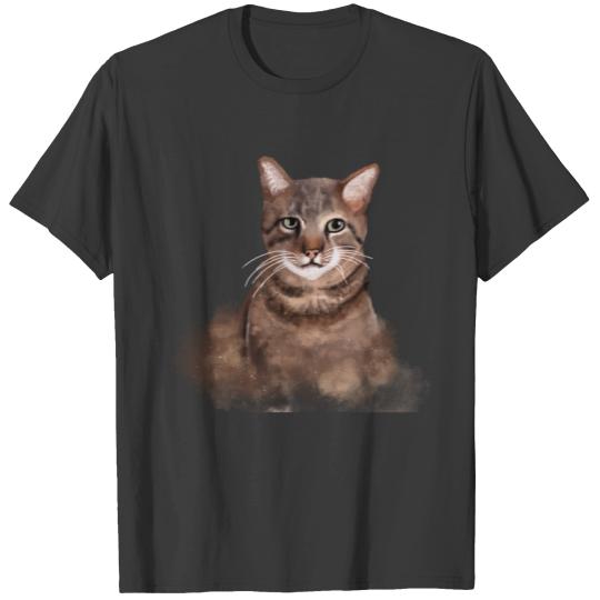 Watercolor painting wonderful detailed cat drawing T-shirt