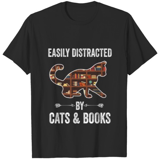 Discover Reading Easily Distracted By Cats & Books Gift T-shirt