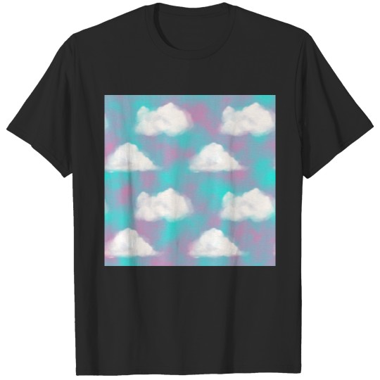 White Clouds Watercolor Sky Aesthetic Teal Blue T-shirt