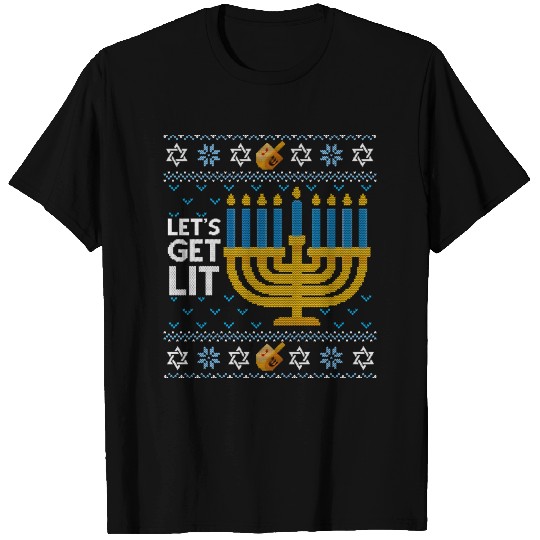 Funny Ugly Hanukkah Lets Get Lit Drinking T-shirt