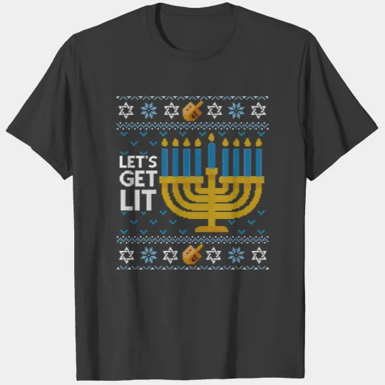 Funny Ugly Hanukkah Lets Get Lit Drinking T-shirt