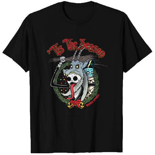 Christmas Skeleton Krampus Horror Wreath T-shirt