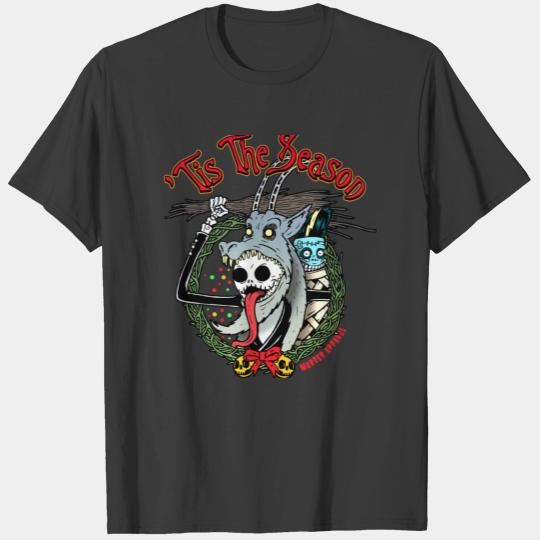 Christmas Skeleton Krampus Horror Wreath T-shirt