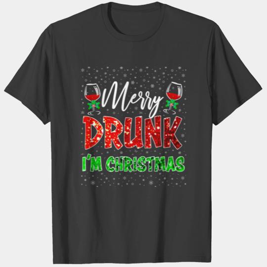 Glass Of Red Wine Merry Drunk I'm Christmas Funny T-shirt