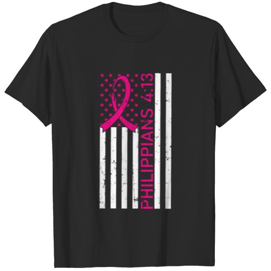 Breast Cancer Christian Gifts USA Flag Pink Ribbon T-shirt