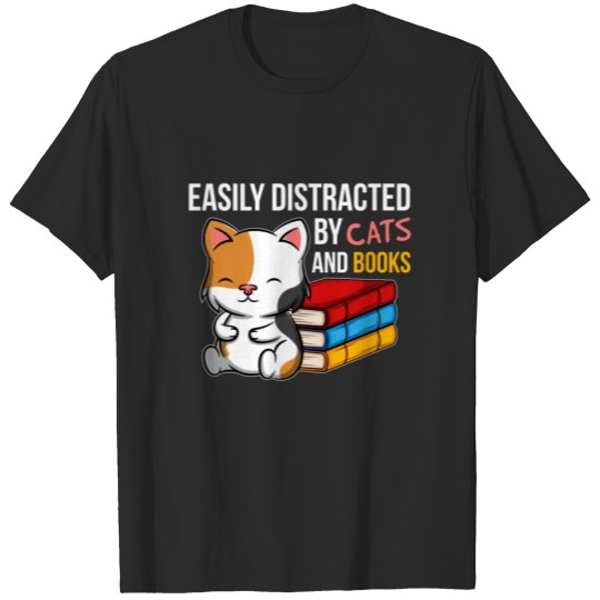 Discover Easily Distracted By Cats And Books Bookworm T-shirt