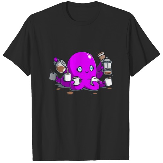 Discover funny cute cool octopus with coffee T-shirt