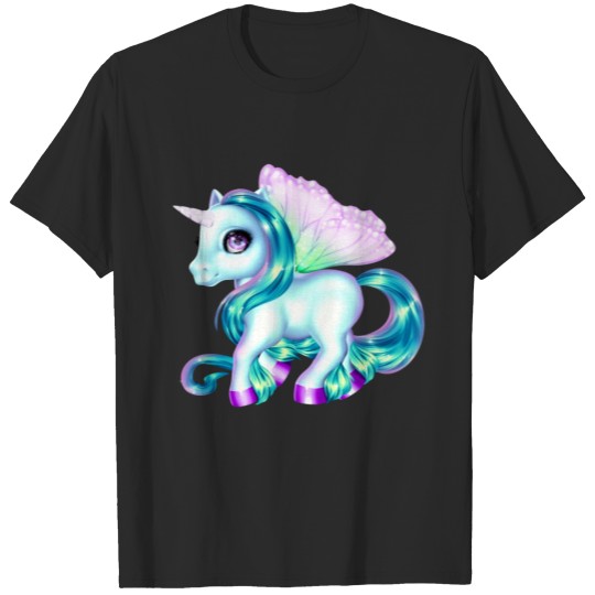 Discover Colorful unicorn girl with wings and rainbow hair T-shirt
