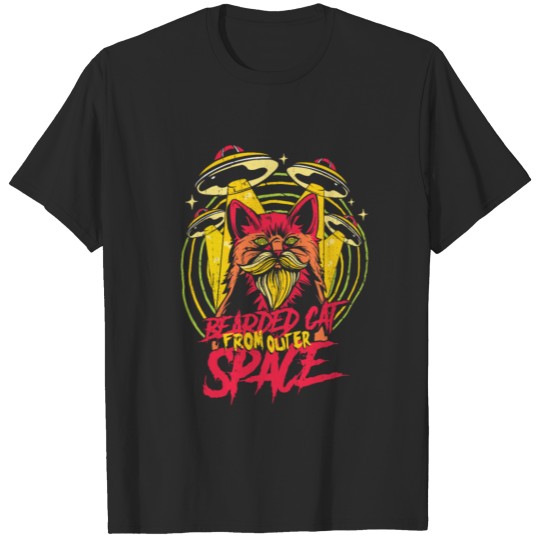 Space Bearded Cat UFO Alien Space Gifts T-shirt