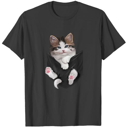 Cute Kitten Happy Vibes Cat Pocket T-shirt