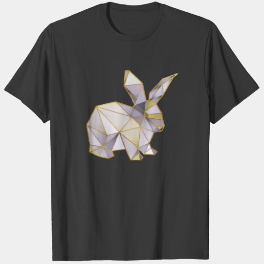Cute Rabbit Geometric Gold Lines T-shirt