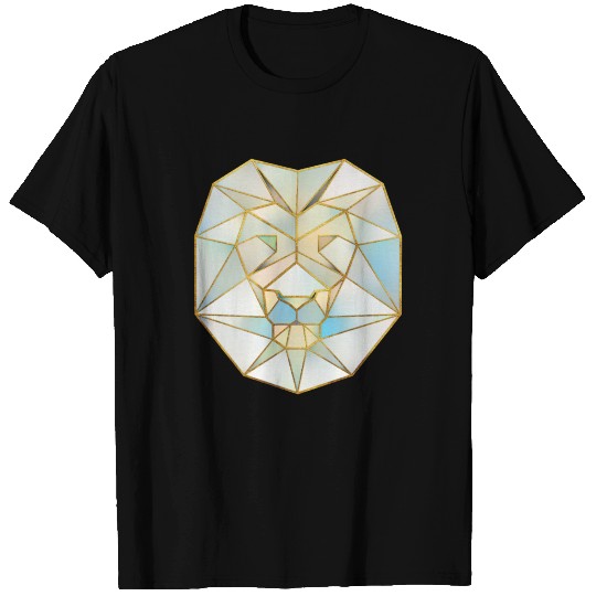 Lion Head Geometric Gold Lines T-shirt