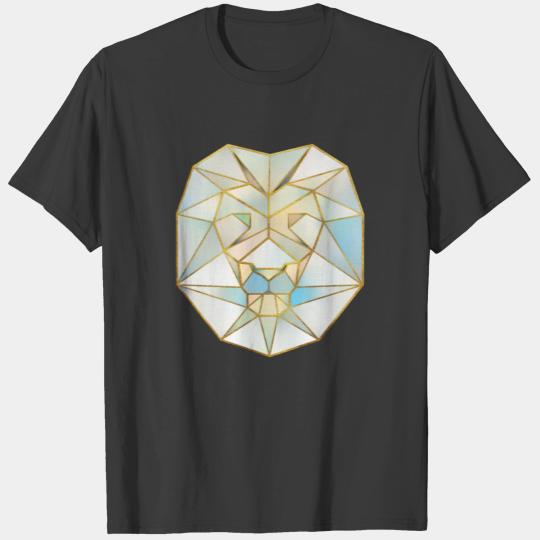 Lion Head Geometric Gold Lines T-shirt