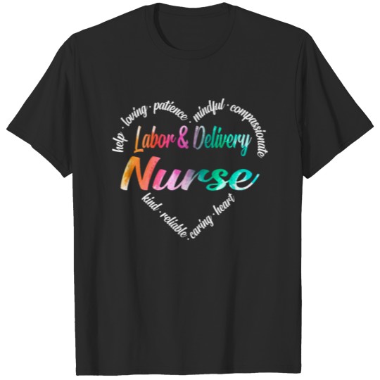Discover Labor & Delivery Nurse Heart Word Cloud Watercolor T-shirt