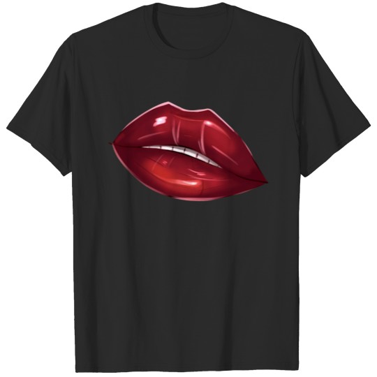 Discover Beautiful female red lips shiny gloss T-shirt