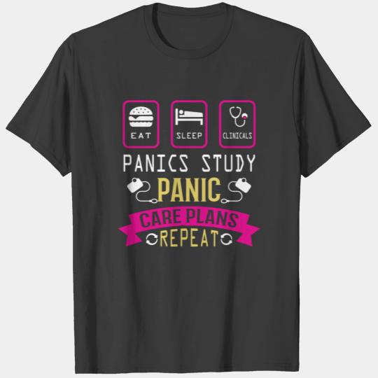 Discover Nurse Eat Sleep Clinicals Panic Study Care Plans T-shirt