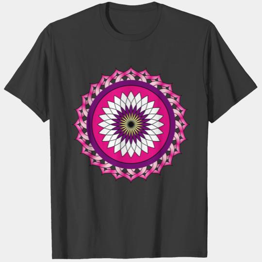 Mandala geometric pattern Lotus pink symbol T-shirt