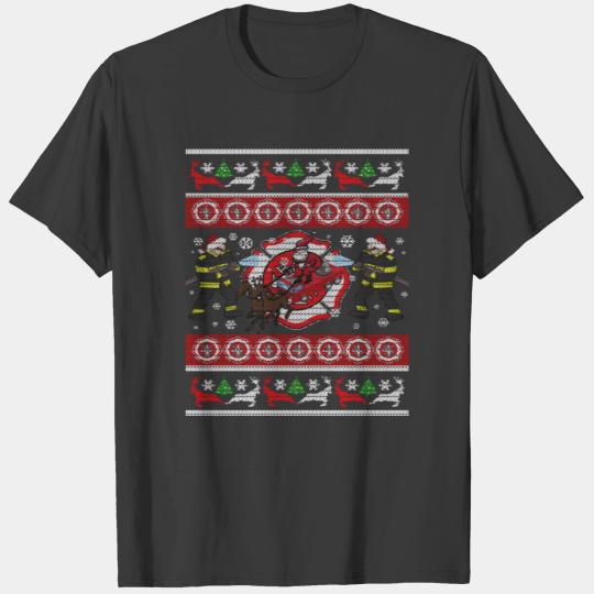 Fireman Present Ugly Christmas Sweater Firefighter T-shirt