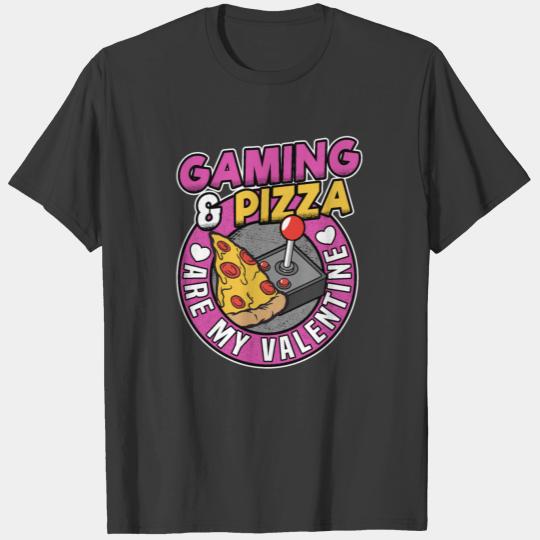 Funny Gaming Girl & Pizza Anti Valentines Day T-shirt