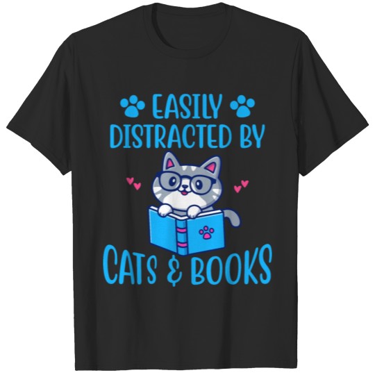 Discover Distracted By Cats and Books T-shirt
