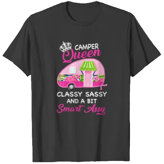 Womens Sexy Camping Lady Camper Queen Pink Flaming T-shirt