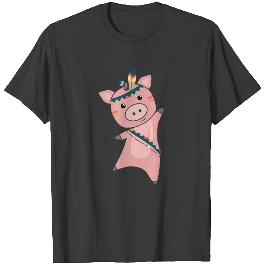 Pig Piglet Indians Feathers Carnival Cute Animals T-shirt