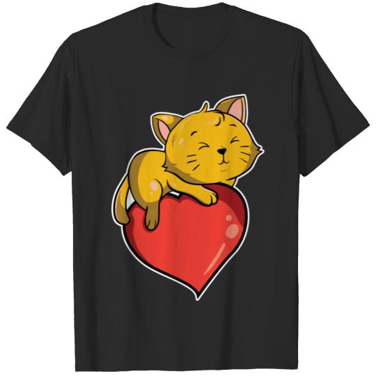 Cute Cat Valentine Day Gift for Him Her Cat Lover T-shirt